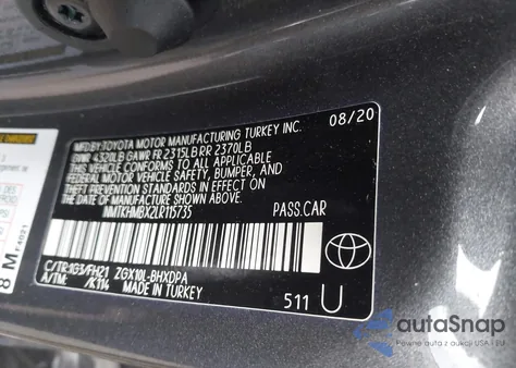 2020 Toyota C-Hr Le из США, поврежденный, VIN NMTKHMBX2LR115735